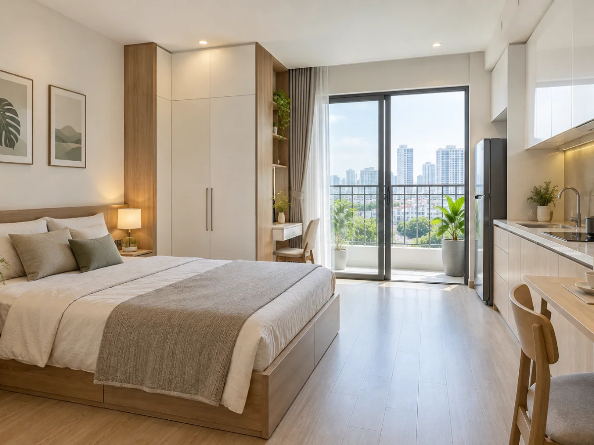 Căn hộ studio gọn gàng có ban công