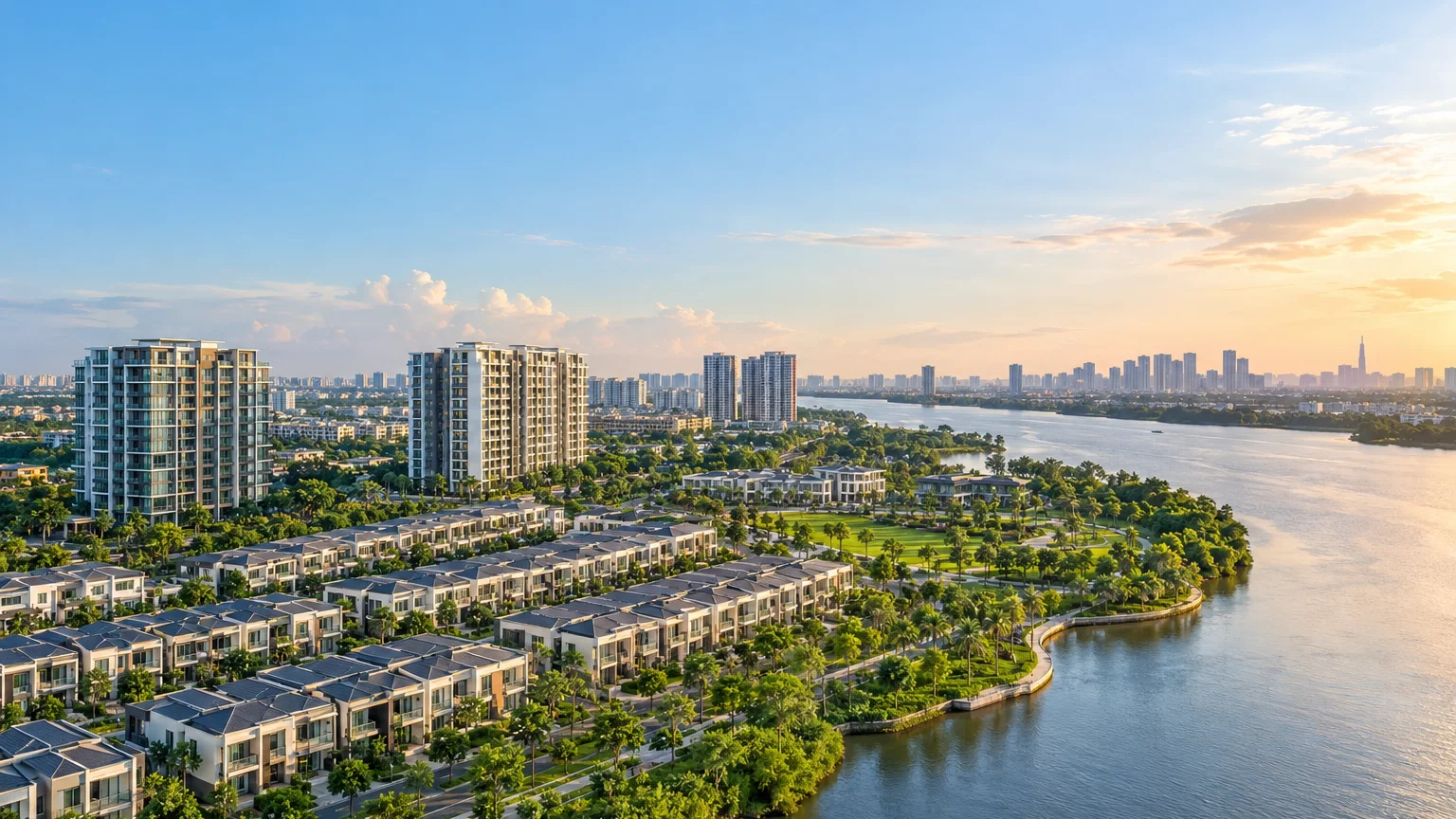 Khu đô thị ven sông nhìn từ trên cao