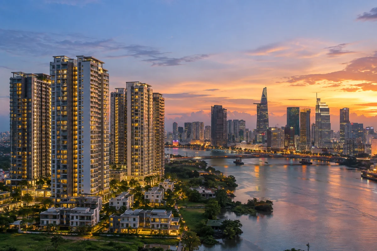 Các toà căn hộ mới tại TP. Hồ Chí Minh lúc chiều tối